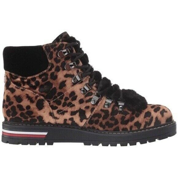 Tommy Hilfiger Medium Natural Fabric Leopard Print Icee 3 Platform Boots 6M New - Picture 1 of 7